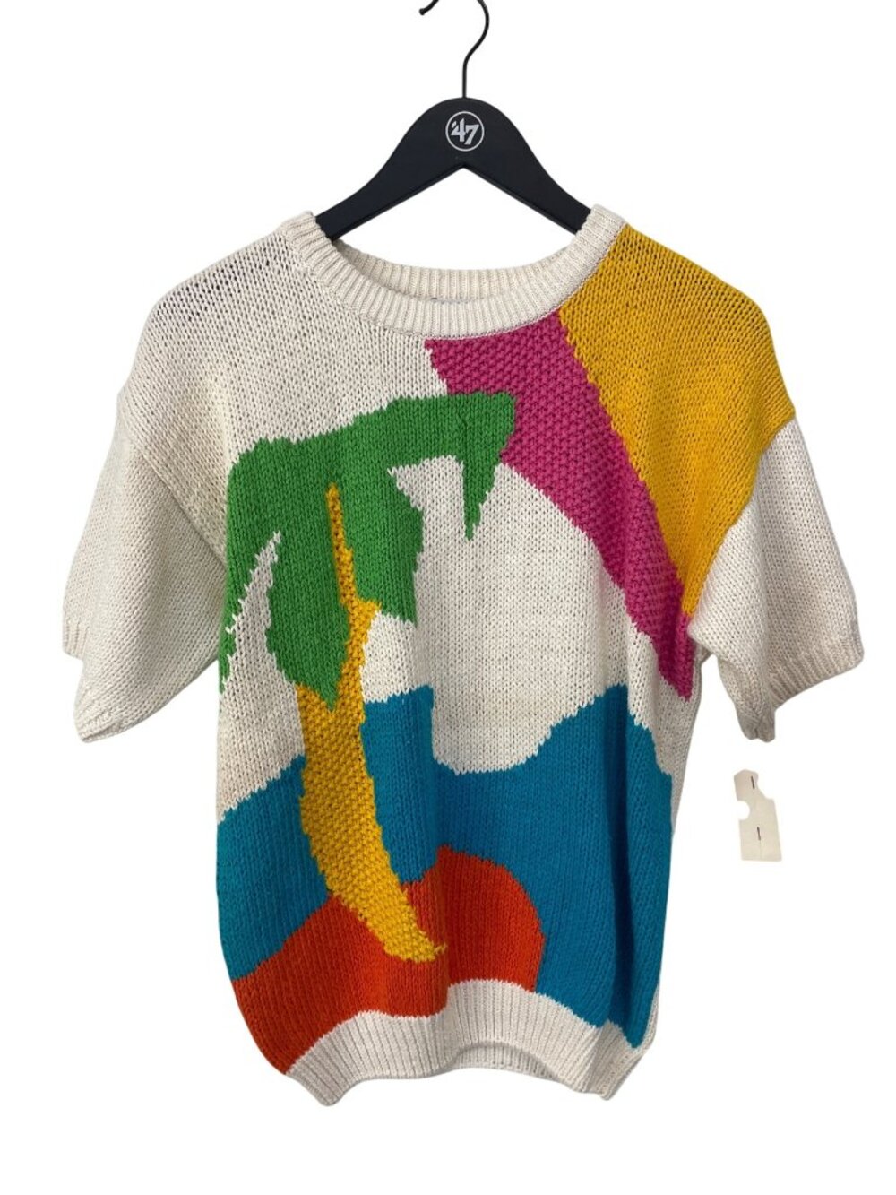Vintage 80s Lord Isaacs Sweater Medium Colorful Palm Tree Knitwear Deadstock NEW